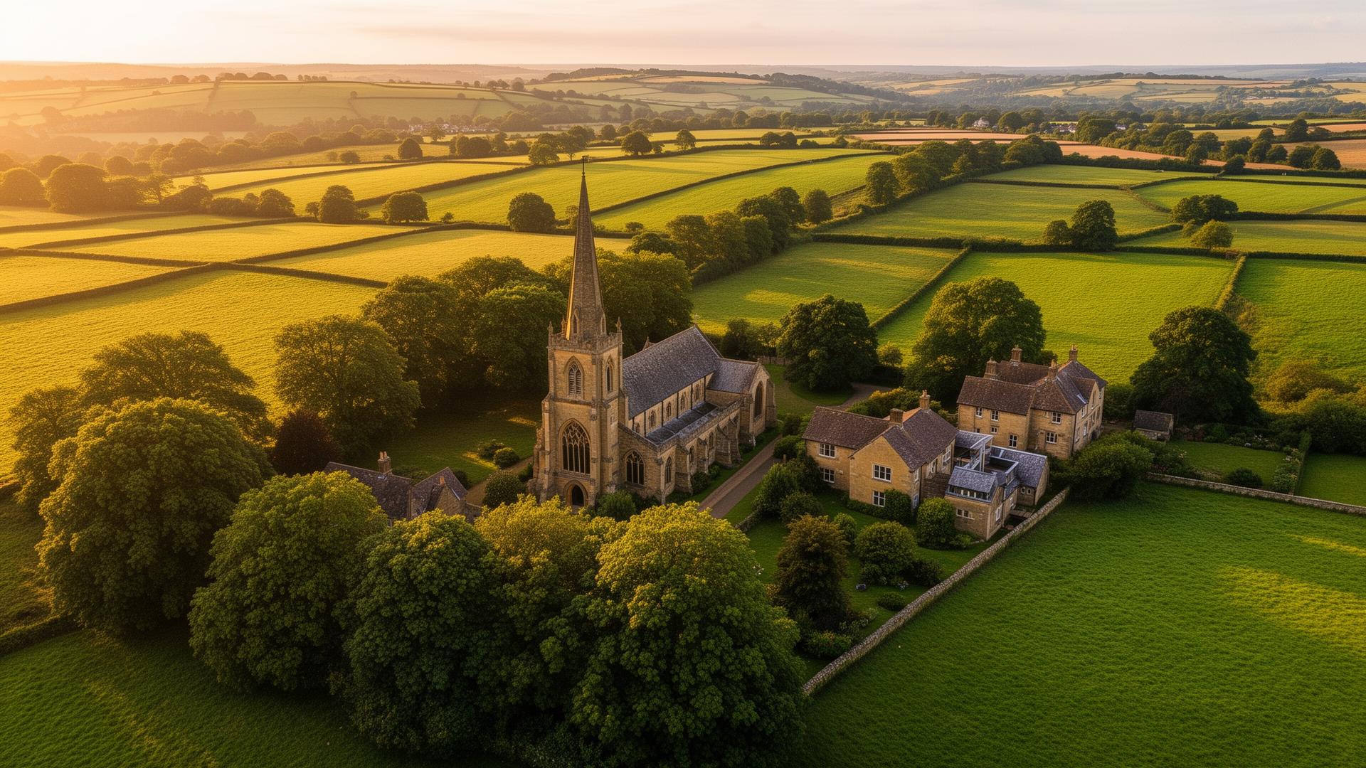 Aerial view of the Cheshire countryside at golden hour